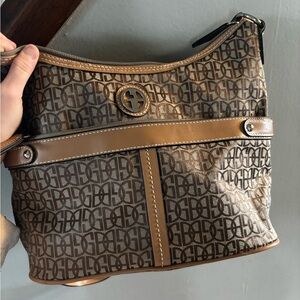 Gianibernini Brown Monogram Shoulder Bag with Leather Trim GC